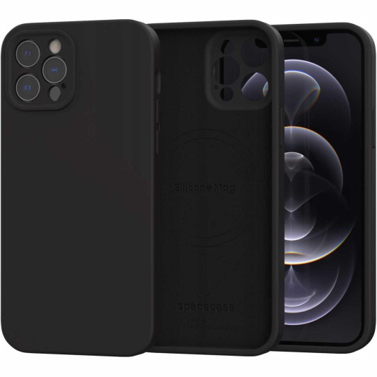 Θήκη iPhone 12 Pro Spacecase Silicone Mag Case Σιλικόνης με MagSafe - Black (5905719138660)