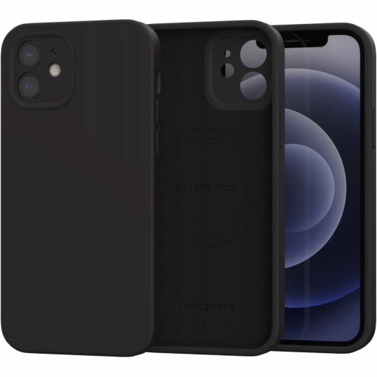 Θήκη iPhone 12 Spacecase Silicone Mag Case Σιλικόνης με MagSafe - Black (5905719138653)