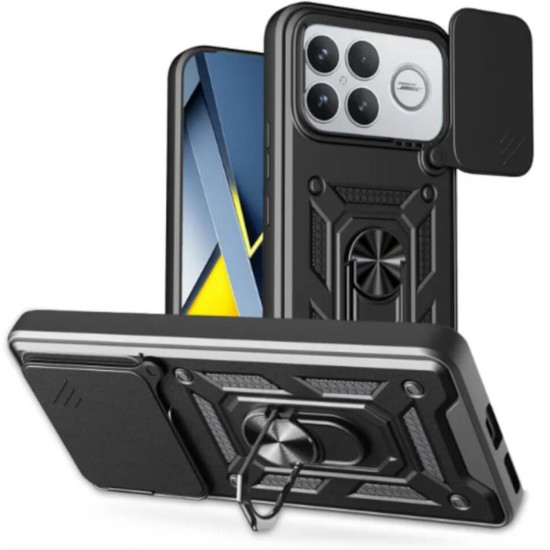 Θήκη Xiaomi Poco F8 Ultra Bodycell Armor Slide Ανθεκτική με Κάλυμμα για την Κάμερα & Μεταλλικό Ring Holder - Black (5206015086328)