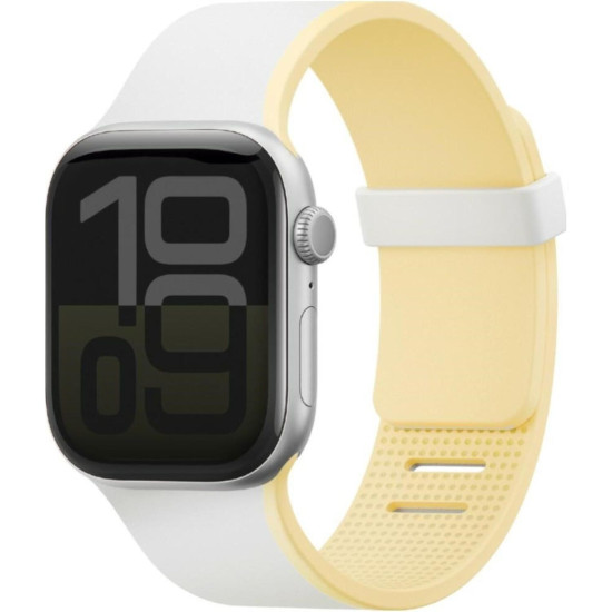 Λουράκι Apple Watch SE/11/10/9/8/7/6/5/4 (42/41/40mm) Uniq Revix IV Αναστρέψιμο Μαγνητικό από Premium Σιλικόνη - White / Butter Yellow (UNIQ-42MM-REV4WHTBYEL)