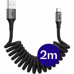 Καλώδιο Buddi Flex USB-A σε Type-C Σπιράλ Φόρτισης και Μεταφοράς Δεδομένων 200cm 12W 5 Έτη Εγγύηση - Black (8719246560415)