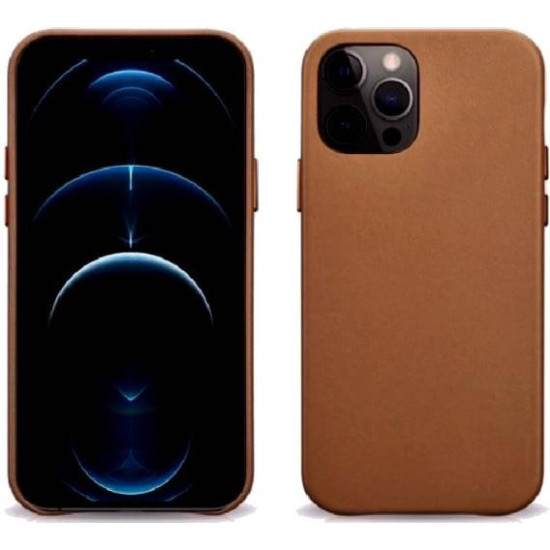 Θήκη iPhone 12 Pro Max iCarer Leather Back Case Σκληρή Δερμάτινη - Brown (RIX1208-BN)