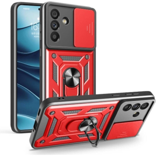 Θήκη Samsung Galaxy A57 Bodycell Armor Slide Ανθεκτική με Κάλυμμα για την Κάμερα & Μεταλλικό Ring Holder - Red (5206015086182)