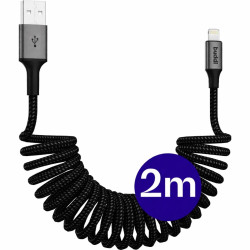 Καλώδιο Buddi Flex USB-A σε Lightning Σπιράλ Φόρτισης και Μεταφοράς Δεδομένων 200cm 12W 5 Έτη Εγγύηση - Black (8719246560439)