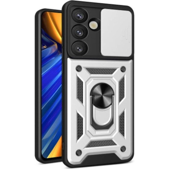 Θήκη Samsung Galaxy S26 Bodycell Armor Slide Ανθεκτική με Κάλυμμα για την Κάμερα & Μεταλλικό Ring Holder - Silver (5206015086229)