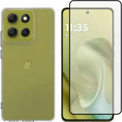 Θήκη & Tempered Glass Motorola Moto G86 Vivid Set TPU Clear Case Σετ Διάφανη Σιλικόνης & Full Face Αντιχαρακτικό Γυαλί Προστασίας Οθόνης - Transparent / Black (VIVGGS000031)