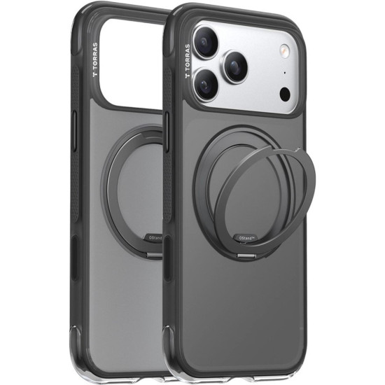 Θήκη iPhone 17 Pro Max Torras Ostand R Air Ημιδιάφανη Ανθεκτική με MagSafe & Περιστρεφόμενο KickStand - Shadow Black (6938075680176)