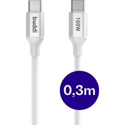 Καλώδιο Buddi Flex Φόρτισης & Μεταφοράς Δεδομένων Type-C σε Type-C 30cm 100W 5 Έτη Εγγύηση - White (8719246560316)