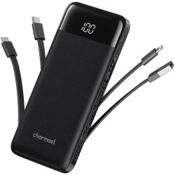 PowerBank Charmast με Θύρες 1 x Type-C / 2 x USB-A & Καλώδια 1 x Type-C / 1 x  Lightning / 1 x MicroUSB 20W 10.000mAh - Black (W1148)