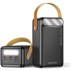 PowerBank Awei PK101K με Φακό & Ψηφιακή Οθόνη LED / 3 x USB-A & 1 x Type-C 60.000mAh 22.5W - Black (6954284019040)