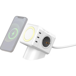 Πολύπριζο Allocacoc DesignNest PowerCube με 4 x Υποδοχές AC 250V με Διακόπτη & Καλώδιο 150cm / Ασύρματη Φόρτιση MagSafe 15W & 3 x USB-A / 3 x Type-C 65W - White (11430WT/EUMWPD)