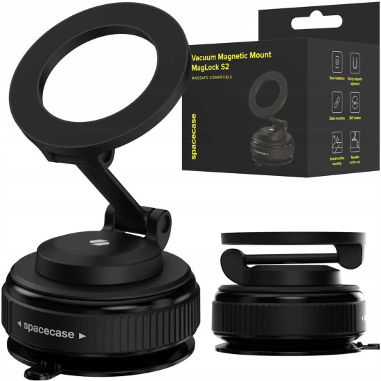 Βάση Κινητών Αυτοκινήτου Spacecase Vacuum Magnetic Mount MagLock S2 με Βεντούζα & MagSafe για Παρμπρίζ και Λείες Επιφάνειες - Black (5905719132996)