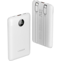 PowerBank Veger C11 με Ενσωματωμένα Καλώδια 1 x Type-C / 1 x Lightning και Θύρα 1 x USB-A 10.000mAh 22.5W - White (6970453559872)