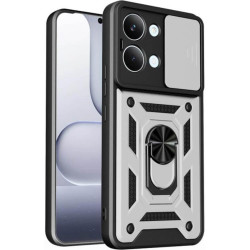 Θήκη Xiaomi Poco X8 Pro Max Bodycell Armor Slide Ανθεκτική με Κάλυμμα για την Κάμερα & Μεταλλικό Ring Holder - Silver (5206015086731)