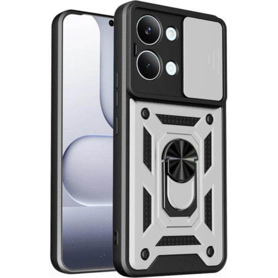 Θήκη Xiaomi Poco X8 Pro Max Bodycell Armor Slide Ανθεκτική με Κάλυμμα για την Κάμερα & Μεταλλικό Ring Holder - Silver (5206015086731)