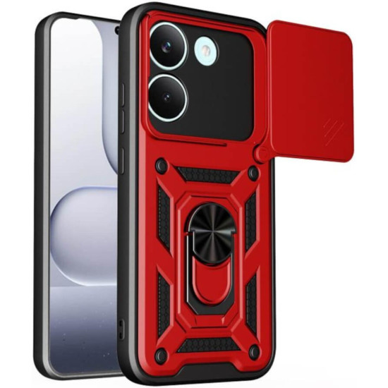 Θήκη Xiaomi Poco X8 Pro Bodycell Armor Slide Ανθεκτική με Κάλυμμα για την Κάμερα & Μεταλλικό Ring Holder - Red (5206015086694)