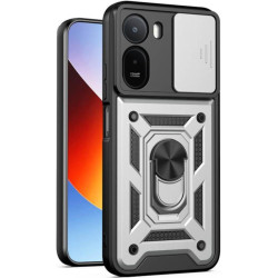 Θήκη Xiaomi Redmi A7 Pro 4G Bodycell Armor Slide Ανθεκτική με Κάλυμμα για την Κάμερα & Μεταλλικό Ring Holder - Silver (5206015086762)