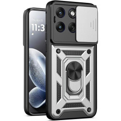 Θήκη Motorola Edge 70 Fusion Bodycell Armor Slide Ανθεκτική με Κάλυμμα για την Κάμερα & Μεταλλικό Ring Holder - Silver (5206015086649)