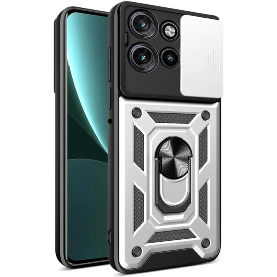 Θήκη Motorola Edge 60 Neo / Edge 50 Neo Bodycell Armor Slide Ανθεκτική με Κάλυμμα για την Κάμερα & Μεταλλικό Ring Holder - Silver (5206015086618)