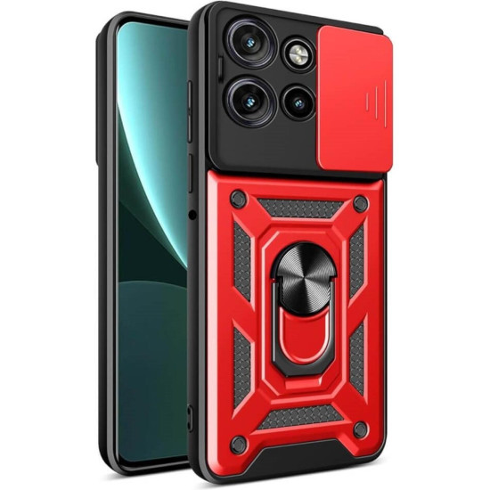 Θήκη Motorola Edge 60 Neo / Edge 50 Neo Bodycell Armor Slide Ανθεκτική με Κάλυμμα για την Κάμερα & Μεταλλικό Ring Holder - Red (5206015086601)