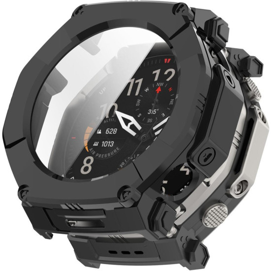 Θήκη Amazfit T-Rex Ultra 2 51mm Techsuit Defense360 Pro με Tempered Glass - Black (5949419364905)