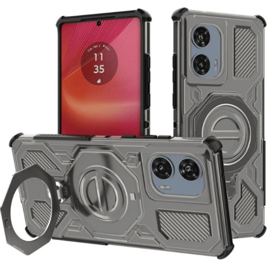 Θήκη Motorola Edge 50 Fusion Techsuit Carbon Shield Pro Ημιδιάφανη με KickStand & MagSafe - Smoke Black (5949419308374)