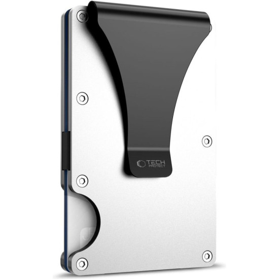Αντικλεπτική Θήκη / Πορτοφόλι Καρτών Tech-Protect Thorn Card Wallet Σκληρή με RFID & Μεταλλικό Κλιπ - Steel Silver (5906302323821)