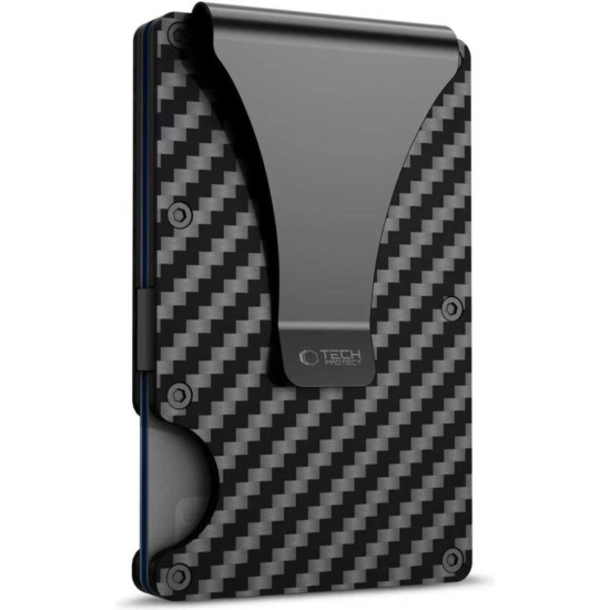 Αντικλεπτική Θήκη / Πορτοφόλι Καρτών Tech-Protect Thorn Card Wallet Σκληρή με RFID & Μεταλλικό Κλιπ - Carbon Black (5906302323869)