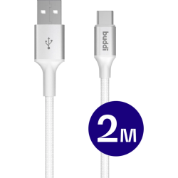 Καλώδιο USB-A Buddi Flex Φόρτισης & Μεταφοράς Δεδομένων σε Type-C 200cm 12W 5 Έτη Εγγύηση - White (8719246560293)