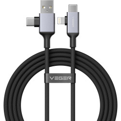Καλώδιο USB-A / Type-C Veger V313 2 σε 2 Φόρτισης και Μεταφοράς Δεδομένων σε Type-C / Lightning 60W 120cm - Black (6977525753435)