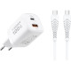 Φορτιστής Veger TR150 GaN Αντάπτορας με 1 x Type-C 100W / 1 x USB-A 18W & 1 x Καλώδιο Type-C σε Type-C 120cm - White (6977525753244)