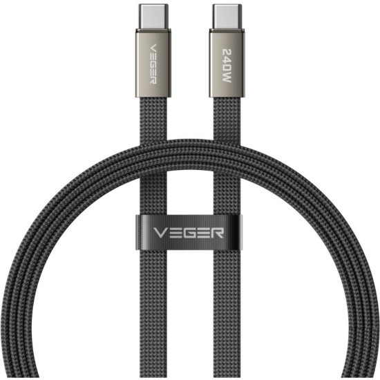 Καλώδιο Type-C Veger CC2-MTB σε Type-C Flat για Γρήγορη Φόρτιση & Μεταφορά Δεδομένων 150cm 240W - Black (6977525753527)
