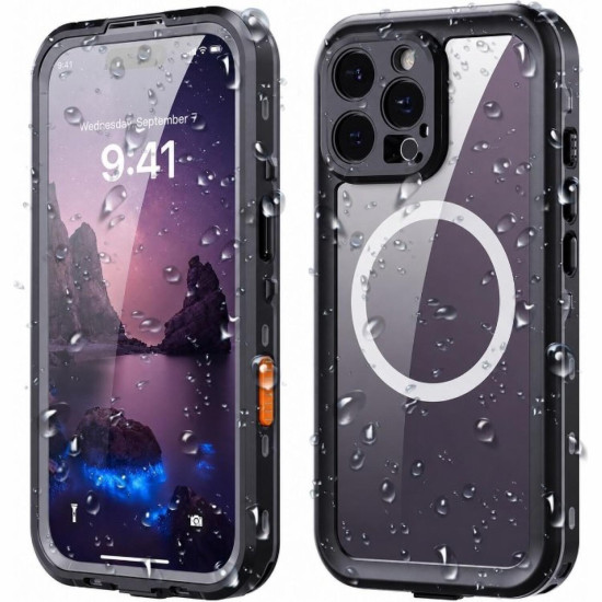 Θήκη iPhone 16 Pro Max ShellBox Αδιάβροχη Full Body 360° Διάφανη Ανθεκτική με MagSafe IP68 - Black (5949419250536)
