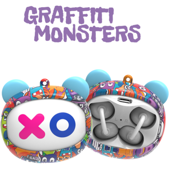 Bluetooth Ακουστικά Kiddoboo GOAT Earbuds Graffiti Monsters Ασύρματα για Παιδιά με Θήκη Φόρτισης που Αλλάζει Φάτσα - Multicolour (KBG08PNK)