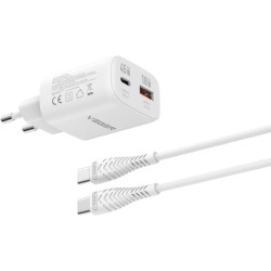 Φορτιστής Veger TR101 GaN Αντάπτορας με 1 x Type-C 45W / 1 x USB-A 18W & 1 x Καλώδιο Type-C σε Type-C 120cm - White (6977525752629)