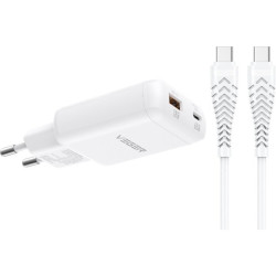 Φορτιστής Veger TR122 GaN Αντάπτορας με 1 x Type-C 65W / 1 x USB-A 18W & 1 x Καλώδιο Type-C σε Type-C 120cm - White (6977525753206)
