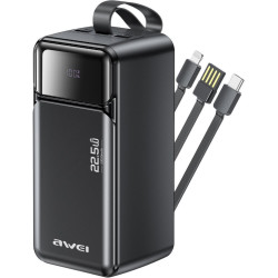PowerBank Awei PA107 με Ψηφιακή Οθόνη LED / Θύρες 2 x USB-A & 1 x Type-C / Καλώδια 1 x Type-C / 1 x Lightning 50.000mAh 22.5W - Black (6954284029544)