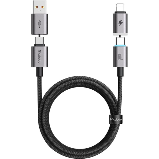 Καλώδιο USB-A / Type-C Mcdodo Cab Nexus Μαγνητικό 2 σε 2 Φόρτισης και Μεταφοράς Δεδομένων σε Type-C / Lightning 60W 120cm - Black (CA-6560)
