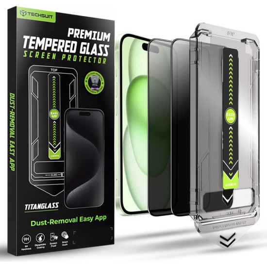 Tempered Glass iPhone 16 Plus / 15 Plus Techsuit Privacy TitanGlass Full Cover Full Face Αντιχαρακτικό Γυαλί Προστασίας Απορρήτου Οθόνης 2 Τεμάχια - Privacy (5949419323971)