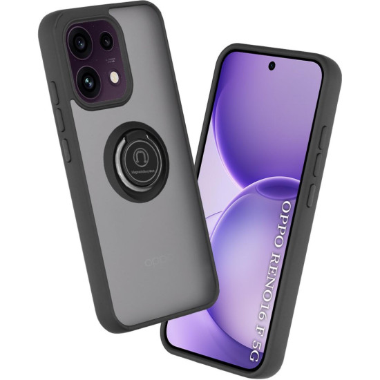 Θήκη Oppo Reno16 F / 16 FS Techsuit Glinth Σκληρή Ημιδιάφανη με Μεταλλικό Ring Holder - Black (5949419381582)