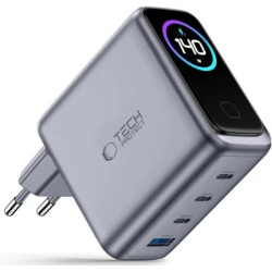 Φορτιστής Tech-Protect NC140W-GAN Powervision Γρήγορος Tοίχου / Αντάπτορας με Ψηφιακή Οθόνη & 1 x USB-A / 3 x Type-C 140W - Dark Grey (5906302324460)