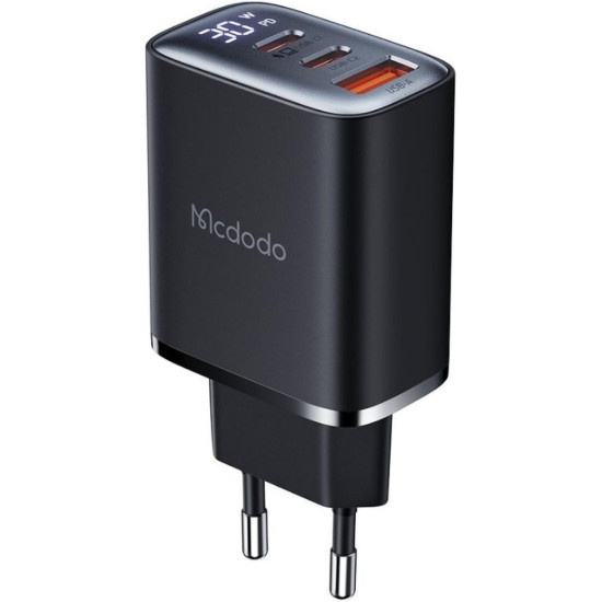 Φορτιστής Mcdodo Fast Charger Γρήγορος Tοίχου / Αντάπτορας με Ψηφιακή Οθόνη & 1 x USB-A / 2 x Type-C 30W - Black (CH-2180)
