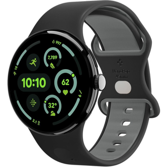 Λουράκι Google Pixel Watch 5 / 4 / 3 45mm Spigen Nano Pop από Premium Σιλικόνη - Black Sesame (AMP09491)