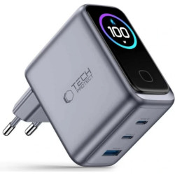 Φορτιστής Tech-Protect NC100W-GAN Powervision Γρήγορος Tοίχου / Αντάπτορας με Ψηφιακή Οθόνη & 1 x USB-A / 2 x Type-C 100W - Dark Grey (5906302324453)