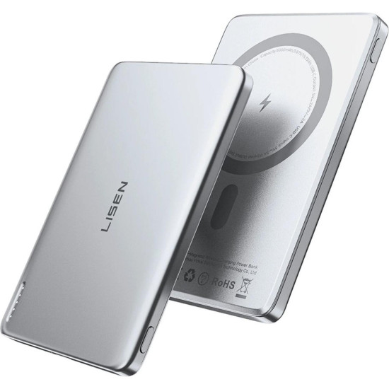 PowerBank Lisen L601 Pro 5.000mAh με Ασύρματη Φόρτιση MagSafe 15W & 1 x Θύρα Type-C 22.5W - Gray (6941237436719)
