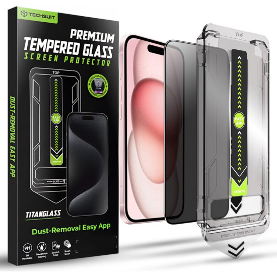 Tempered Glass iPhone 16 / 15 Techsuit Privacy TitanGlass Full Cover Full Face Αντιχαρακτικό Γυαλί Προστασίας Απορρήτου Οθόνης - Privacy (5949419293823)