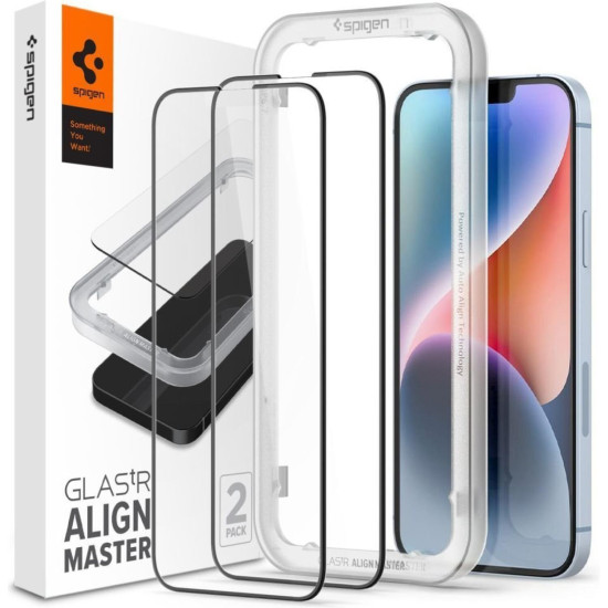 Tempered Glass iPhone 17e / 16e / 14 / 13 / 13 Pro Spigen GLAS.tR ALIGNmaster Full Face Αντιχαρακτικό Γυαλί Προστασίας Οθόνης 2 Τεμάχια - Black (AGL03387)