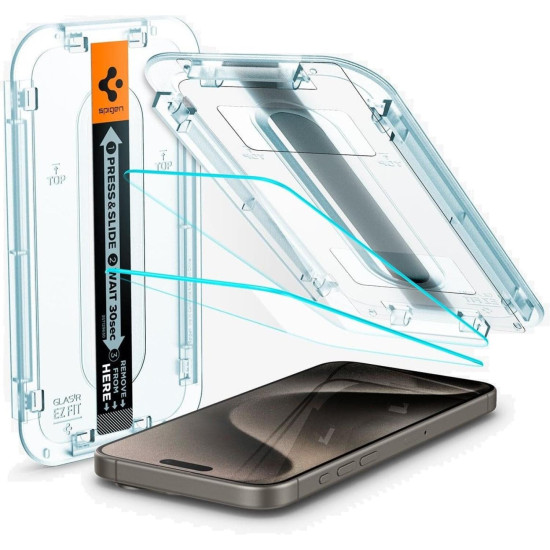 Tempered Glass iPhone 15 Pro Spigen GLAS.tR EZ Fit Αντιχαρακτικό Γυαλί Προστασίας Οθόνης 2 Τεμάχια - Clear (AGL06892)