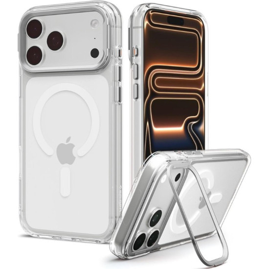 Θήκη iPhone 18 Pro Max / 17 Pro Max Spigen Ultra Hybrid Optik S MagFit Ανθεκτική Σκληρή με MagSafe & KickStand - Clear / Silver (ACS11908)