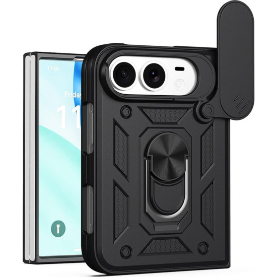 Θήκη iPhone Duo Techsuit CamShield Ανθεκτική με Κάλυμμα για την Κάμερα & Μεταλλικό Ring Holder - Black (5949419389205)